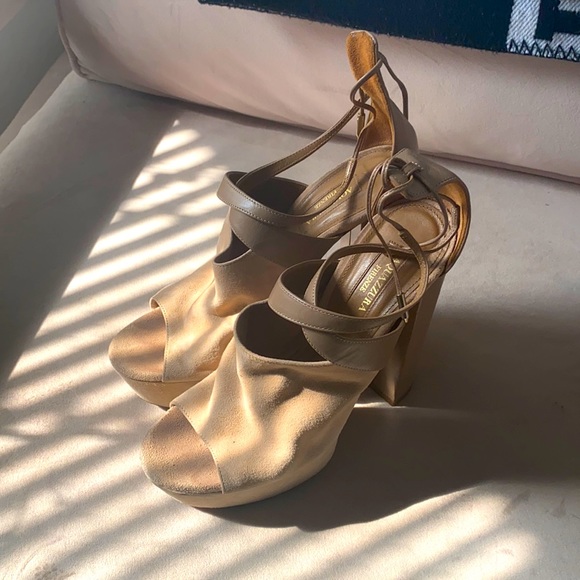 Aquazzura Kaya Plateau Suede 140mm Sandal, Biscotto – Shoes Post Aquazzura Biscotto Kaya Plateau Suede Platform